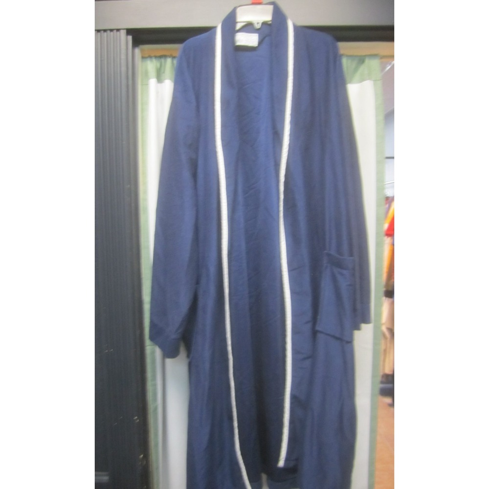 VTG KMART Velour Bath Robe Adult XL 46-48 Blue White Trim Full Length‎